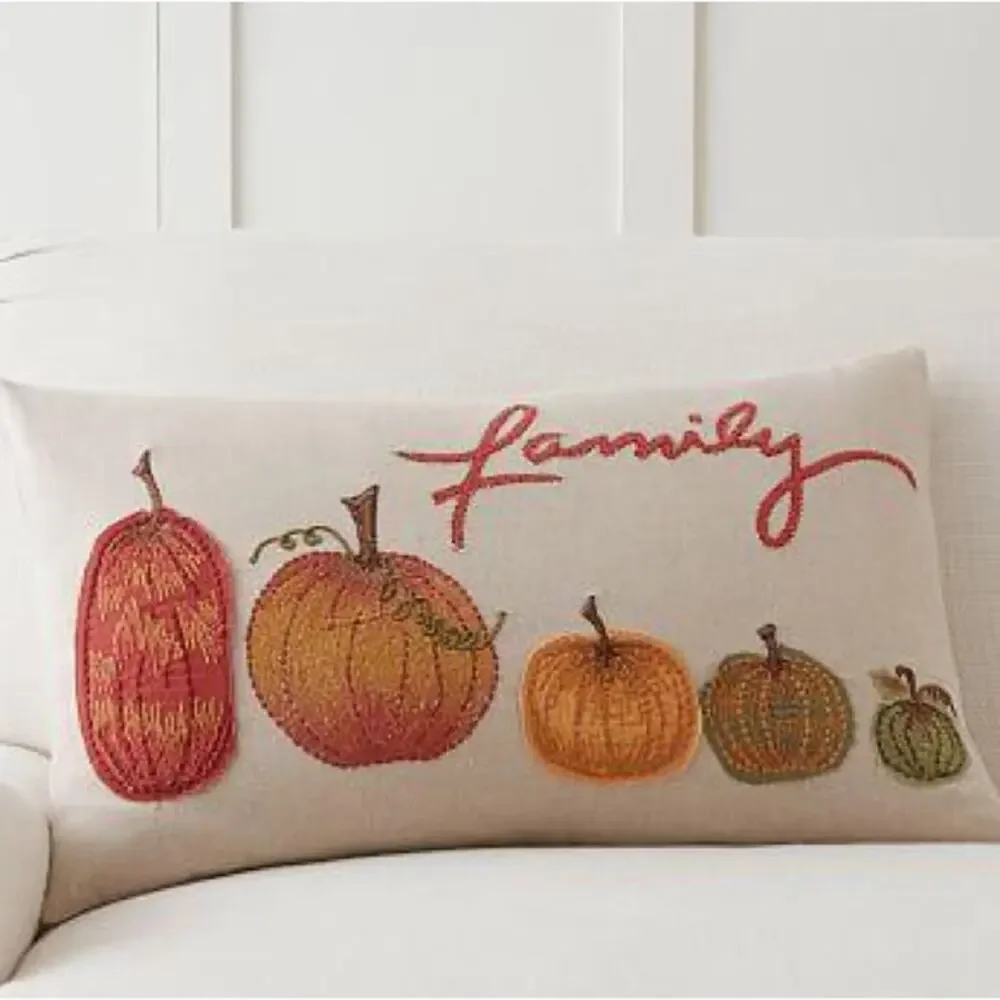 Pottery Barn Family Pumpkin Autumn Fall Lumbar Pillow Cover 16 x 26 NEW